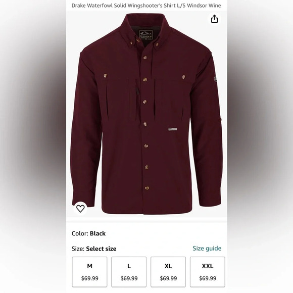 Drake Men’s Waterfowl Solid Wingshooter’s L/S Shirt Windsor Wine Size Small - Picture 1 of 7